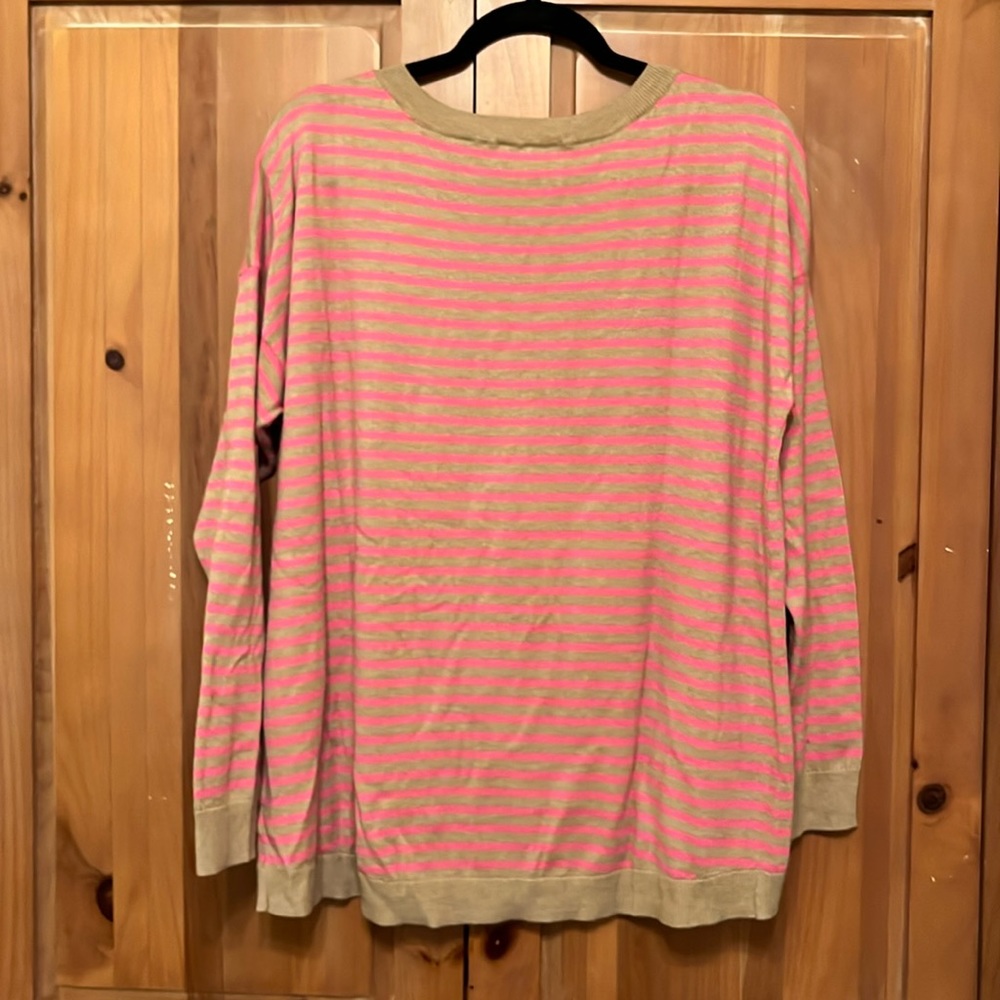 GAP Women’s Pink & Tan Striped High-Low Lightweight Sweater Size L - Picture 2 of 7